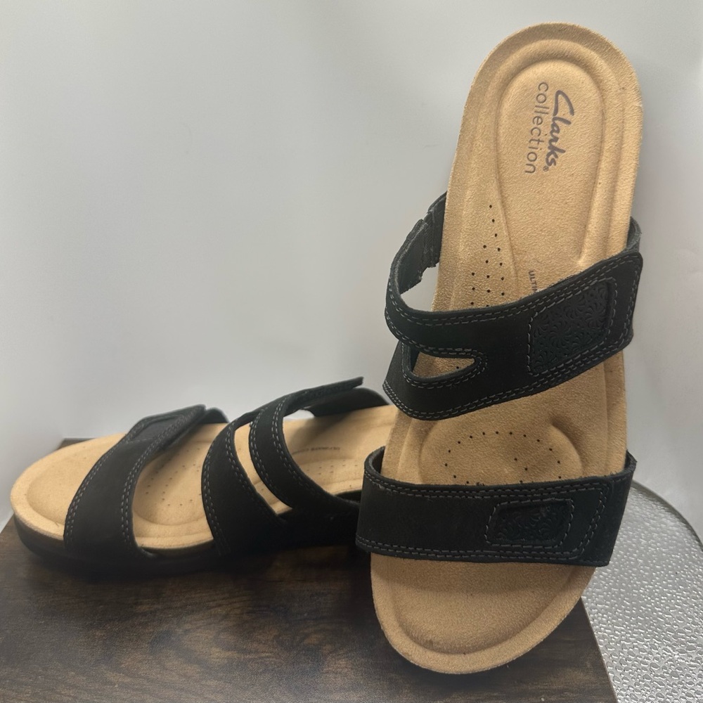 Clarks Collection Two Strap Adjustable Comfort Slide Sandals Black Size 11 EUC - Picture 4 of 9